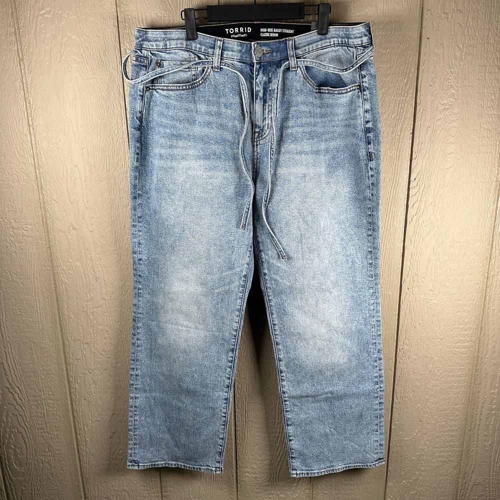 NEW Torrid High-Rise Baggy Straight Tie Waist Classic Denim Jeans Womens 12Short